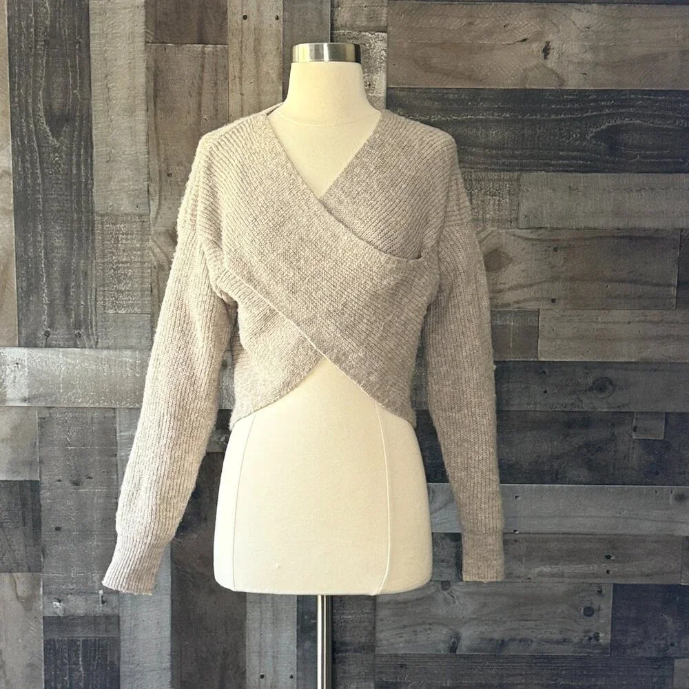 Lulu's cream wrap crop top sweater xsmall festival boho chic granola earth girl